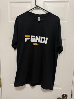 Fashion Black Tee with White and Yellow Logo brand new